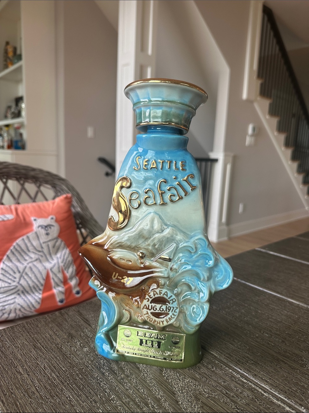 Seafair Seattle Ceramic Decanter - Blue collectible 1972 hydroplane trophy race